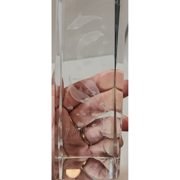3D Laser Etched Dolphins Crystal Paperweight w/Lighting Base - Picture 16 of 16
